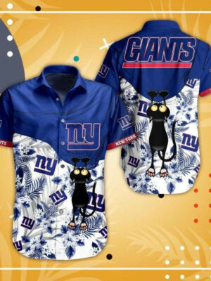 Sport-Team New York Giants Black Cat Navy Blue Hawaiian Shirt Summer Aloha Shirt