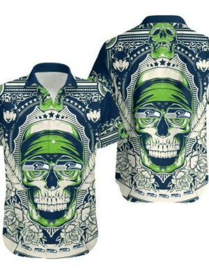 Sport-Team Seattle Seahawks Green Skull Hawaiian Shirt V2 Summer Aloha Shirt