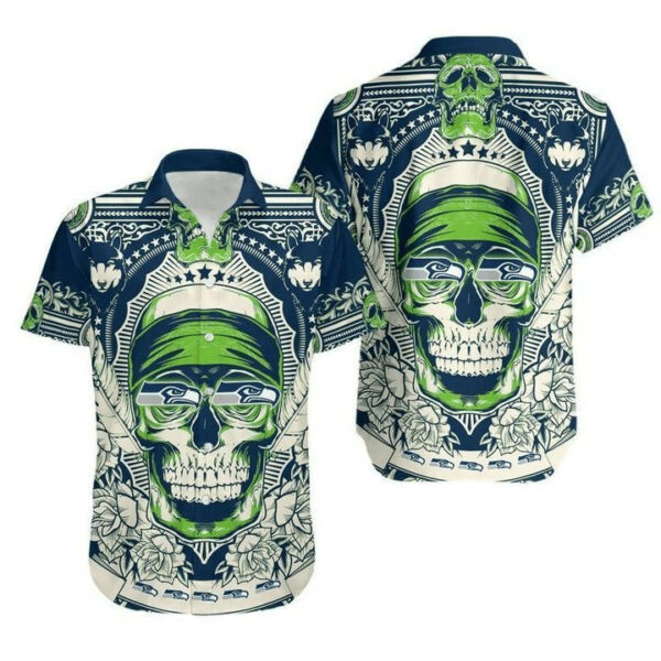Sport-Team Seattle Seahawks Green Skull Hawaiian Shirt V2 Summer Aloha Shirt