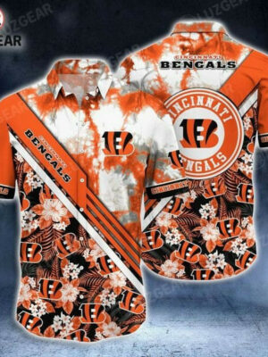 Sport-Team Cincinnati Bengals Orange White Hawaiian Shirt Summer Aloha Shirt