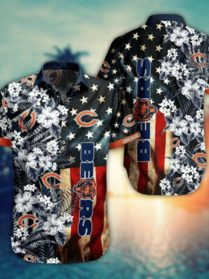 Sport-Team Chicago Bears White Flower In Stars Night Hawaiian Shirt Summer Aloha Shirt