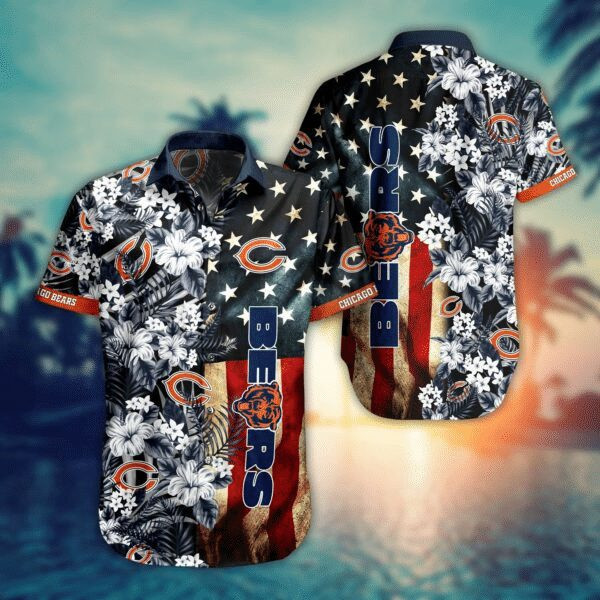 Sport-Team Chicago Bears White Flower In Stars Night Hawaiian Shirt Summer Aloha Shirt