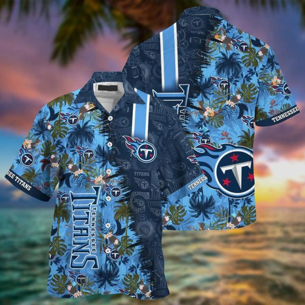 Sport-Team Tennessee Titans Flowers Navy Blue Hawaiian Shirt V3 Summer Aloha Shirt