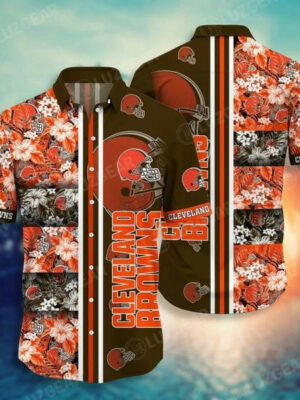 Sport-Team Cleveland Browns Orange Tropical Flowers Hawaiian Shirt V2 Summer Aloha Shirt