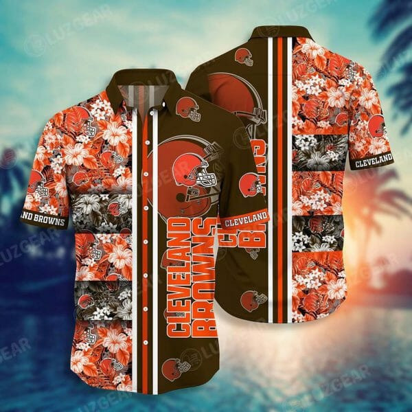 Sport-Team Cleveland Browns Orange Tropical Flowers Hawaiian Shirt V2 Summer Aloha Shirt