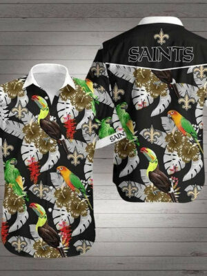 Sport-Team New Orleans Saints Parrot Above Flower Hawaiian Shirt Summer Aloha Shirt