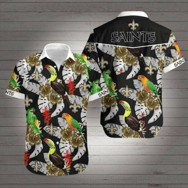 Sport-Team New Orleans Saints Parrot Above Flower Hawaiian Shirt Summer Aloha Shirt