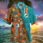 Sport-Team Miami Dolphins Coconut Tree Aqua Orange Hawaiian Shirt Summer Aloha Shirt