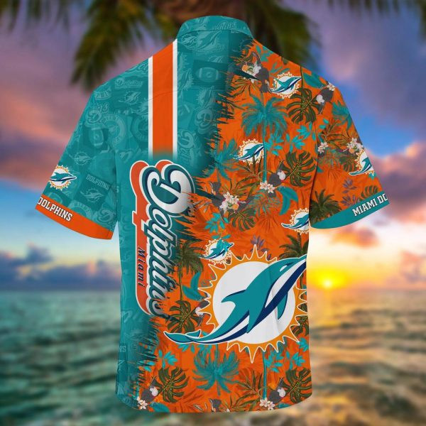 Sport-Team Miami Dolphins Coconut Tree Aqua Orange Hawaiian Shirt Summer Aloha Shirt
