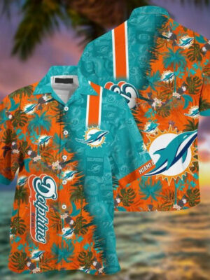 Sport-Team Miami Dolphins Coconut Tree Aqua Orange Hawaiian Shirt Summer Aloha Shirt