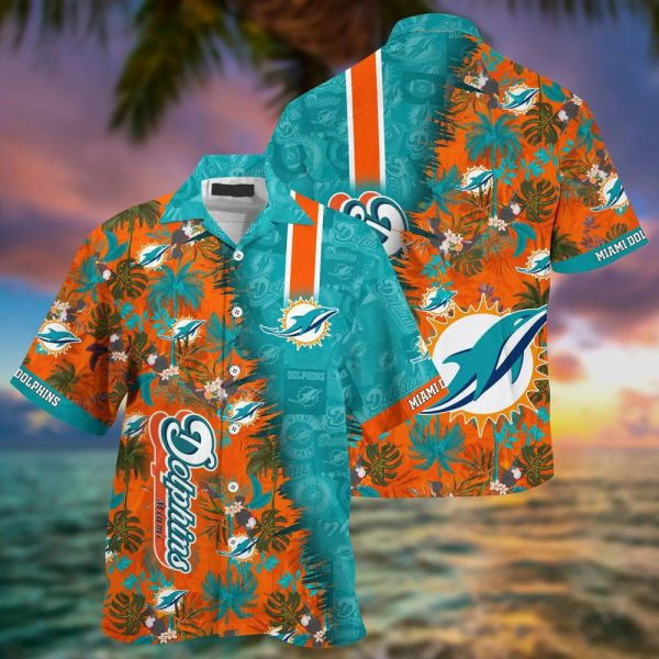 Sport-Team Miami Dolphins Coconut Tree Aqua Orange Hawaiian Shirt Summer Aloha Shirt