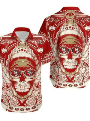 Sport-Team San Francisco 49ers Logo In Eyes Skull Hawaiian Shirt Summer Aloha Shirt