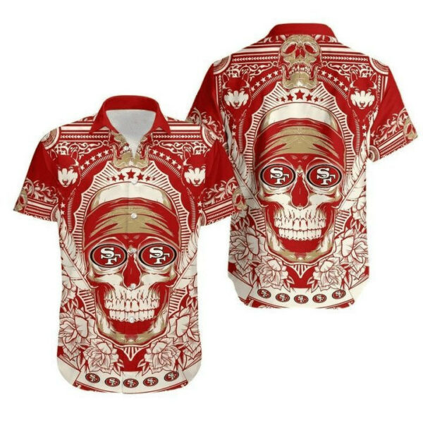 Sport-Team San Francisco 49ers Logo In Eyes Skull Hawaiian Shirt Summer Aloha Shirt