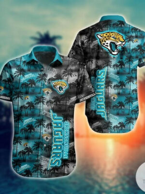 Sport-Team Jacksonville Jaguars Coconut Tree Teal Grey Hawaiian Shirt Summer Aloha Shirt