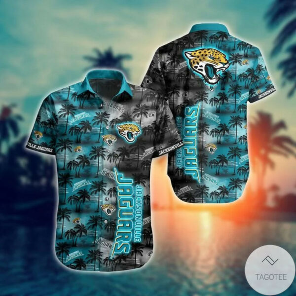 Sport-Team Jacksonville Jaguars Coconut Tree Teal Grey Hawaiian Shirt Summer Aloha Shirt
