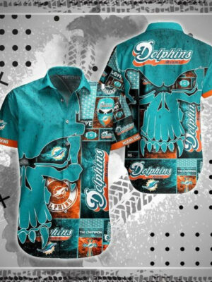 Sport-Team Miami Dolphins Aqua Punisher Skull Hawaiian Shirt Summer Aloha Shirt