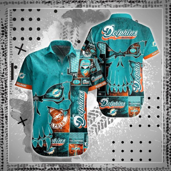 Sport-Team Miami Dolphins Aqua Punisher Skull Hawaiian Shirt Summer Aloha Shirt