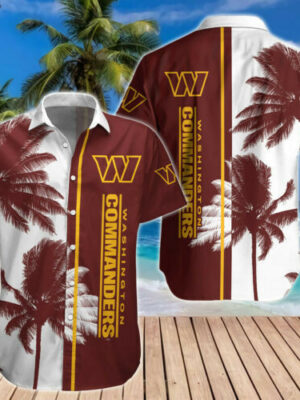 Sport-Team Washington Commanders Coconut Tree White Brown Hawaiian Shirt Summer Aloha Shirt