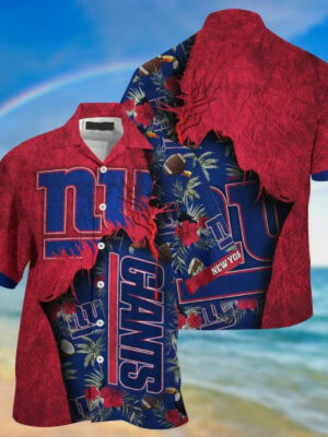 Sport-Team New York Giants Red Navy Blue Hawaiian Shirt Summer Aloha Shirt