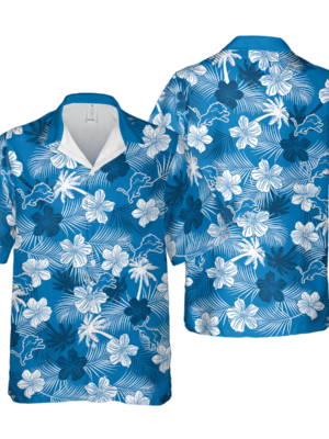 Sport-Team Detroit Lions Blue White Flower Hawaiian Shirt Summer Aloha Shirt