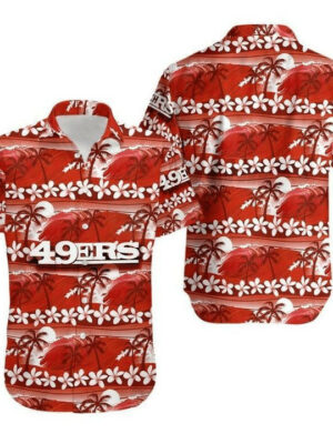 Sport-Team San Francisco 49ers Coconut Tree Pink Flower Hawaiian Shirt Summer Aloha Shirt