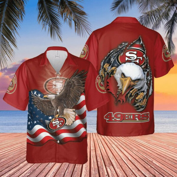 Sport-Team San Francisco 49ers Eagles American Flag Hawaiian Shirt Summer Aloha Shirt