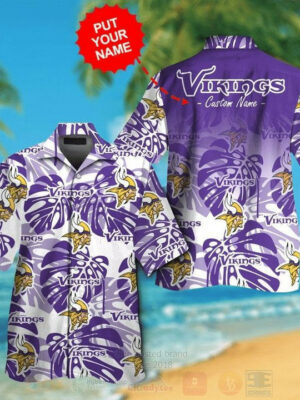 Sport-Team Minnesota Vikings Custom Name White Purple Hawaiian Shirt Sport Team Aloha Shirt