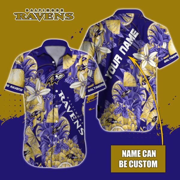Sport-Team Baltimore Ravens Custom Name Special Tropical Fruit Hawaiian Shirt Sport Team Aloha Shirt