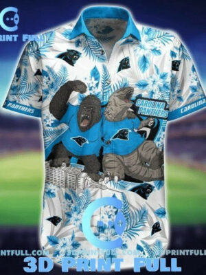 Sport-Team Carolina Panthers White Blue Gorilla Hawaiian Shirt Summer Aloha Shirt