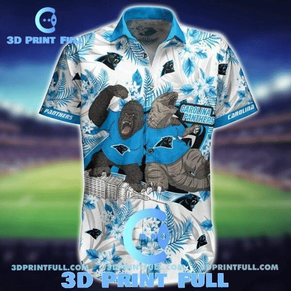 Sport-Team Carolina Panthers White Blue Gorilla Hawaiian Shirt Summer Aloha Shirt