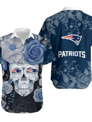 Sport-Team New England Patriots Light Blue Rose Skull Hawaiian Shirt Summer Aloha Shirt