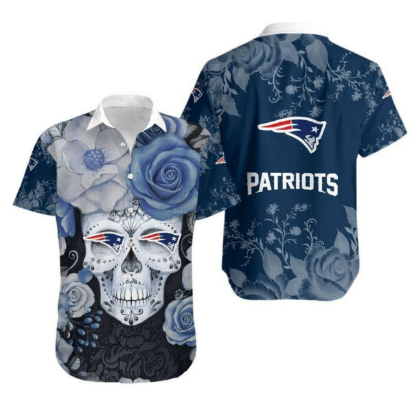 Sport-Team New England Patriots Light Blue Rose Skull Hawaiian Shirt Summer Aloha Shirt