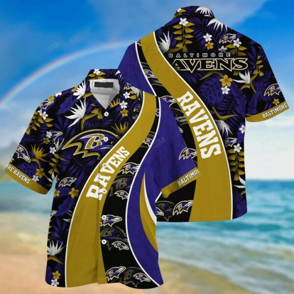 Sport-Team Baltimore Ravens Purple Gold Hawaiian Shirt Summer Aloha Shirt