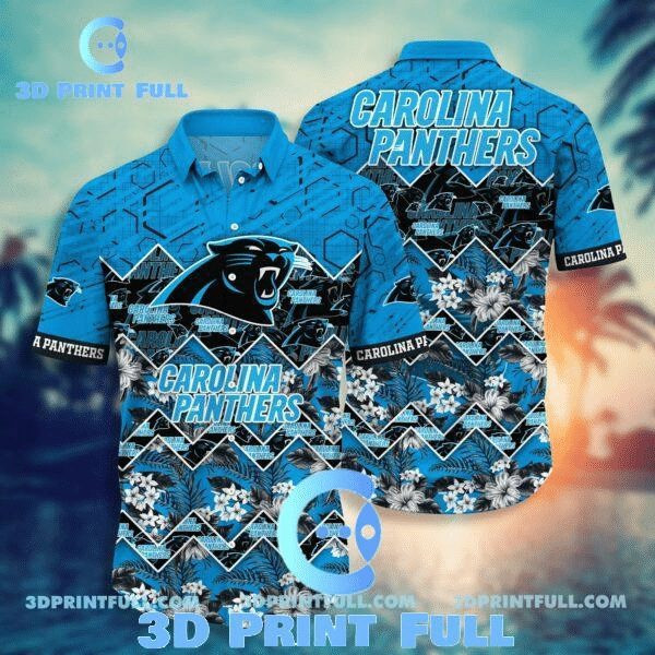 Sport-Team Carolina Panthers Blue Black Flower Hawaiian Shirt Summer Aloha Shirt