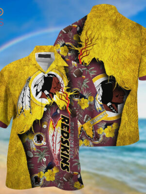 Sport-Team Washington Redskins God Golden Brown Hawaiian Shirt Summer Aloha Shirt