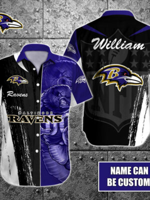 Sport-Team Baltimore Ravens Custom Name Special Half Tone Mascot Hawaiian Shirt Sport Team Aloha Shirt