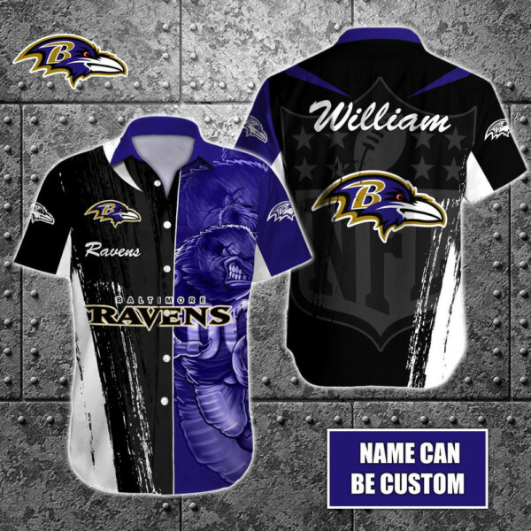 Sport-Team Baltimore Ravens Custom Name Special Half Tone Mascot Hawaiian Shirt Sport Team Aloha Shirt