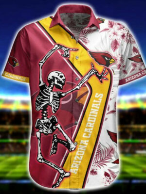 Sport-Team Arizona Cardinals Skellington Red Yellow Hawaiian Shirt Summer Aloha Shirt