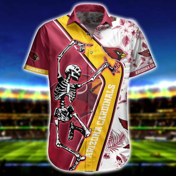 Sport-Team Arizona Cardinals Skellington Red Yellow Hawaiian Shirt Summer Aloha Shirt
