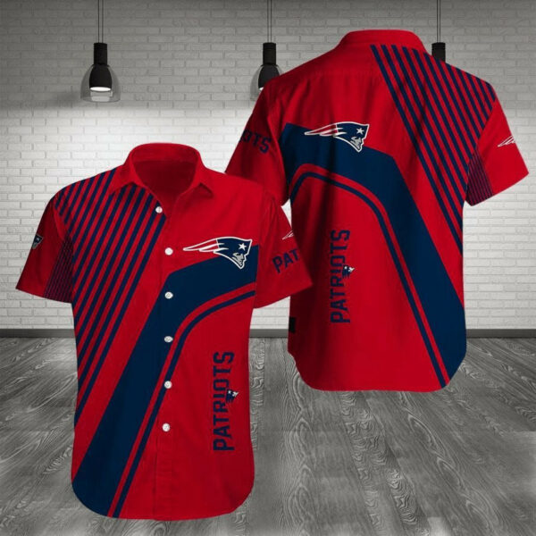 Sport-Team New England Patriots Red Dark Blue Stripes Hawaiian Shirt Summer Aloha Shirt