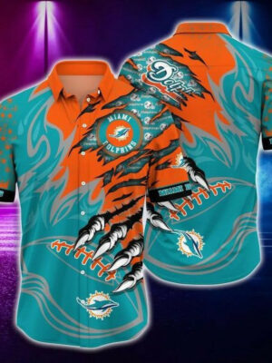 Sport-Team Miami Dolphins Aqua Orange Hawaiian Shirt Summer Aloha Shirt