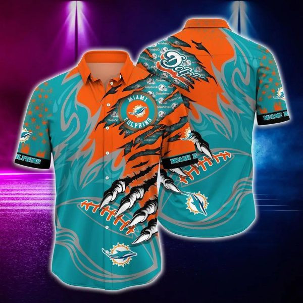 Sport-Team Miami Dolphins Aqua Orange Hawaiian Shirt Summer Aloha Shirt