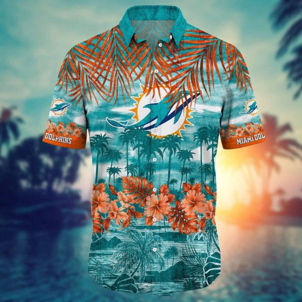 Sport-Team Miami Dolphins Aqua Orange Flowers Hawaiian Shirt Summer Aloha Shirt
