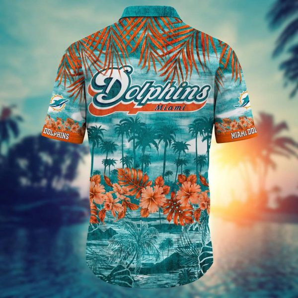 Sport-Team Miami Dolphins Aqua Orange Flowers Hawaiian Shirt Summer Aloha Shirt