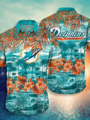 Sport-Team Miami Dolphins Aqua Orange Flowers Hawaiian Shirt Summer Aloha Shirt