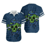 Sport-Team Seattle Seahawks Navy Green Skull Hawaiian Shirt Summer Aloha Shirt