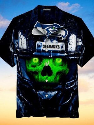 Sport-Team Seattle Seahawks Navy Green Skull Hawaiian Shirt Summer Aloha Shirt