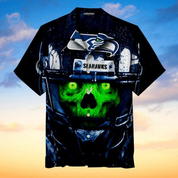 Sport-Team Seattle Seahawks Navy Green Skull Hawaiian Shirt Summer Aloha Shirt