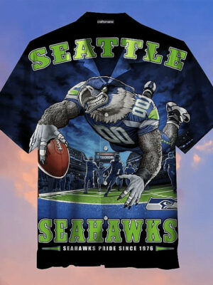 Sport-Team Seattle Seahawks Navy Mascot Hawaiian Shirt Summer Aloha Shirt