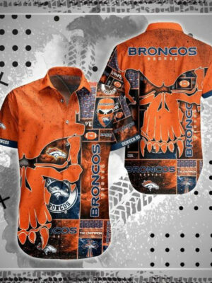 Sport-Team Denver Broncos Orange Punisher Skull Hawaiian Shirt Summer Aloha Shirt